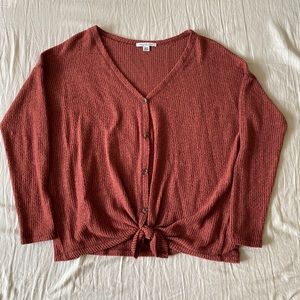 Rust American Eagle Waffle Knit Front Tie Cardigan